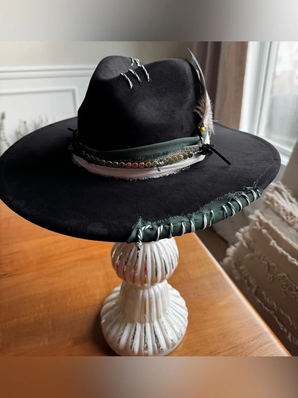 Hand Crafted Philadelphia Eagles Embellished Wide-Brim Vegan Suede Festival Hat